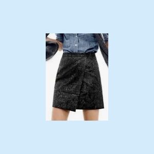 J Crew Black Faux-Wrap Metallic Jacquard/Brocade Mini Skirt, Size 2